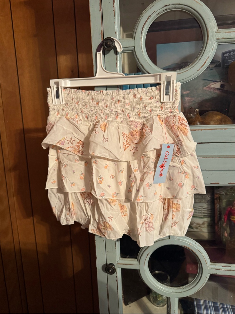 Cat & Jack Cream Tiered Ruffle Skirt with Peach Floral Print Size M NWT C6